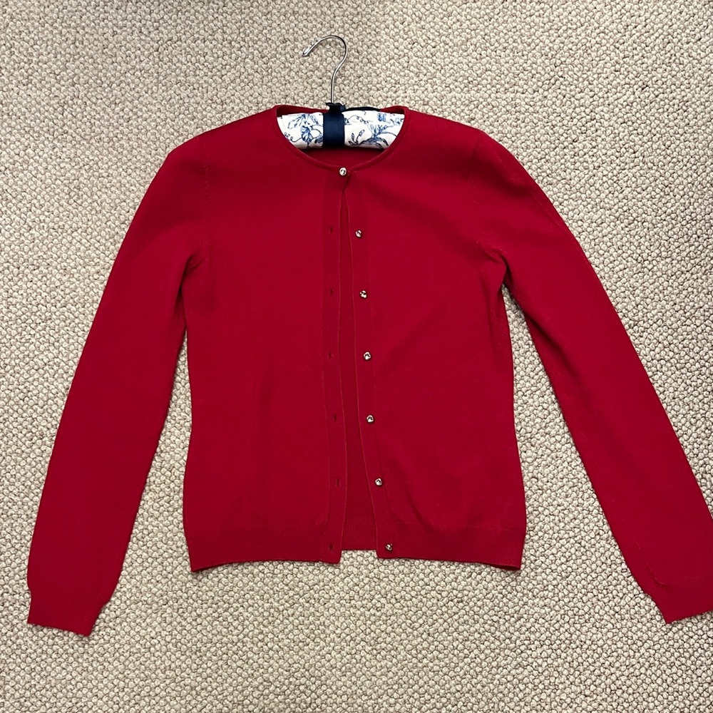 Women’s Beautiful Red Wool Sweater with Rhinestone Buttons